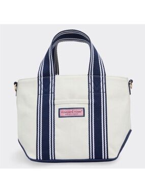 Vineyard Vines Mini White Nautical Navy Heritage Classic Crossbody Cotton Tote